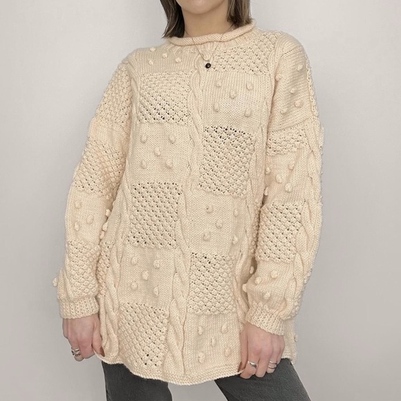 Vintage Chunky Irish Wool Sweater Ivory - Picture 3 of 7